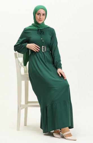 Robe Plissée à Ceinture en Viscose 2202-01 Vert Emeraude 2202-01