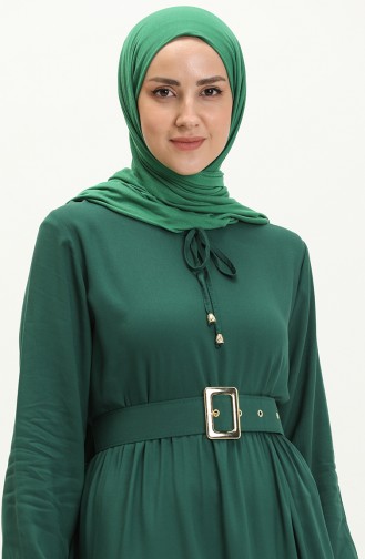 Robe Plissée à Ceinture en Viscose 2202-01 Vert Emeraude 2202-01