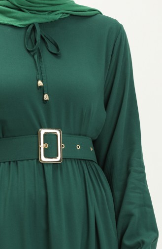 Viscose Belted Shirred Dress 2202-01 Emerald Green 2202-01
