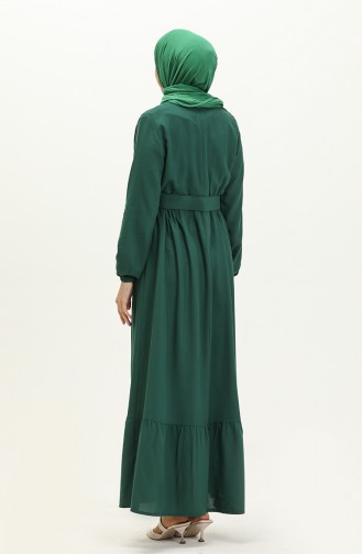 Robe Plissée à Ceinture en Viscose 2202-01 Vert Emeraude 2202-01