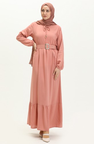 Viscose Belted Shirred Dress 2202-02 Powder 2202-02