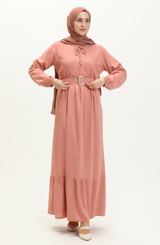 Viscose Belted Shirred Dress 2202-02 Powder 2202-02