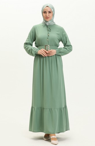 Robe Plissée à Ceinture en Viscose 2202-03 Vert Noisette 2202-03