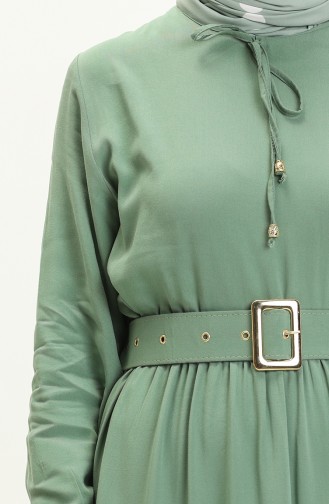 Robe Plissée à Ceinture en Viscose 2202-03 Vert Noisette 2202-03