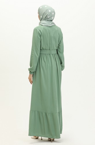 Robe Plissée à Ceinture en Viscose 2202-03 Vert Noisette 2202-03