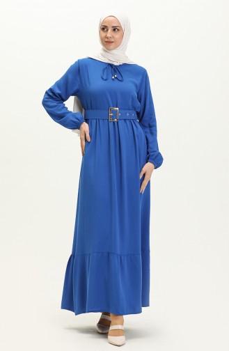 Viscose Belted Shirred Dress 2202-04 Saxe 2202-04