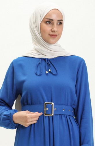 Robe Plissée à Ceinture en Viscose 2202-04 Bleu Roi 2202-04