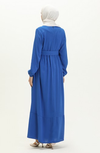 Robe Plissée à Ceinture en Viscose 2202-04 Bleu Roi 2202-04