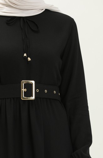 Robe Plissée à Ceinture en Viscose 2202-05 Noir 2202-05