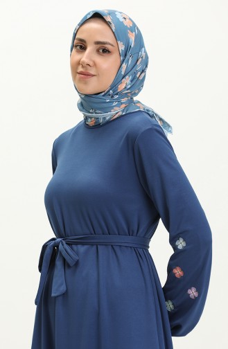 Basic Kol Ucu Lastikli Elbise 1690-01 İndigo 1690-01