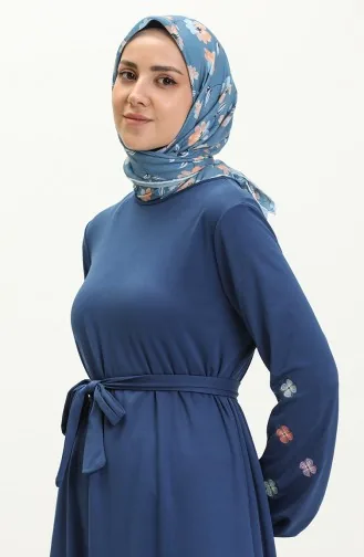 Basic Kol Ucu Lastikli Elbise 1690-01 İndigo 1690-01