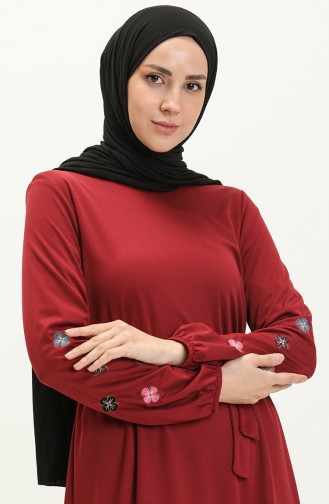 Basic Kol Ucu Lastikli Elbise 1690-02 Bordo 1690-02