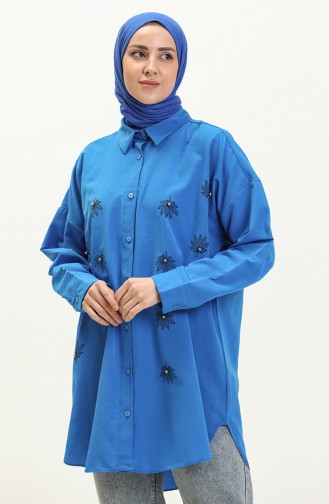 Nakışlı Tunik 0132-01 İndigo