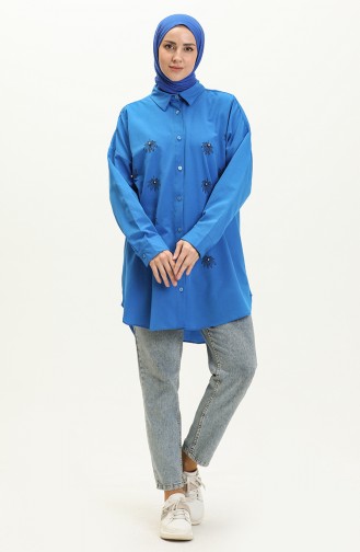 Nakışlı Tunik 0132-01 İndigo