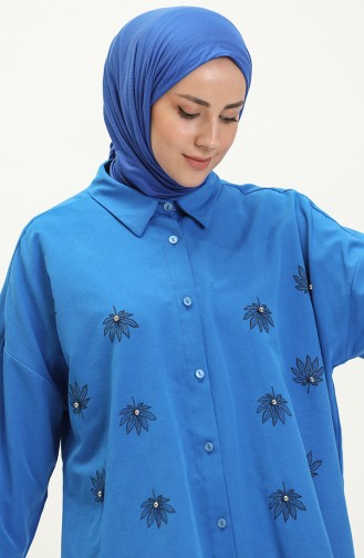 Nakışlı Tunik 0132-01 İndigo