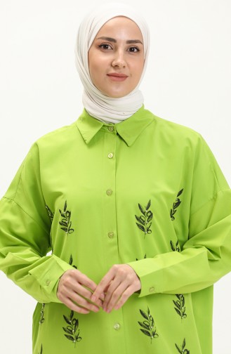 Nakışlı Gömlek Tunik 0133-01 Fıstık Yeşili