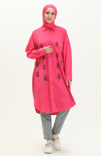 Nakışlı Gömlek Tunik 0133-05 Fuşya