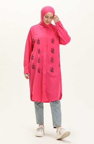 Nakışlı Gömlek Tunik 0133-05 Fuşya