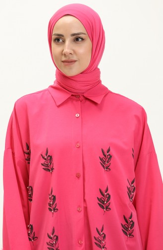 Nakışlı Gömlek Tunik 0133-05 Fuşya