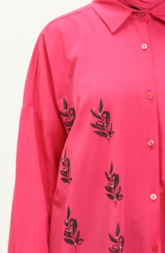 Nakışlı Gömlek Tunik 0133-05 Fuşya