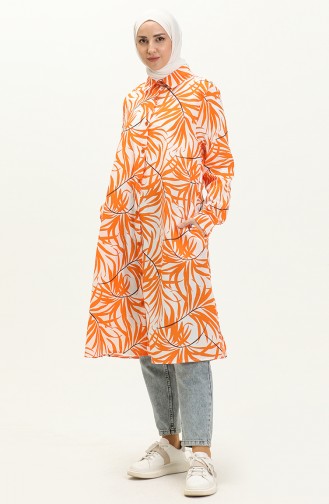 Printed Long Tunic 1029-04 Orange 1029-04