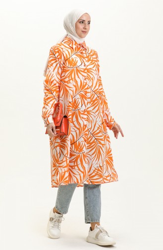 Printed Long Tunic 1029-04 Orange 1029-04