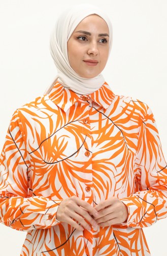 Desenli Uzun Tunik 1029-04 Oranj