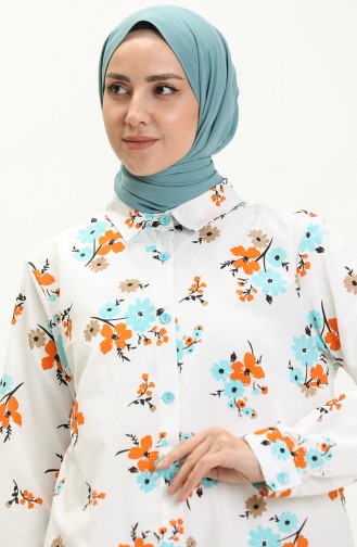 Tunique Chemise à Motifs 1032-01 Blanc Brique 1032-01