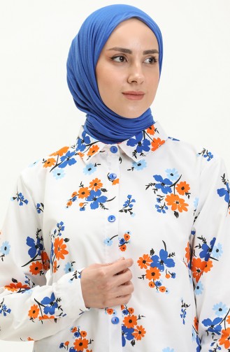 Floral Print Shirt Tunic 1032-02 white Saxe 1032-02