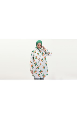 Çiçek Desenli Gömlek Tunik 1032-03 Beyaz Yeşil