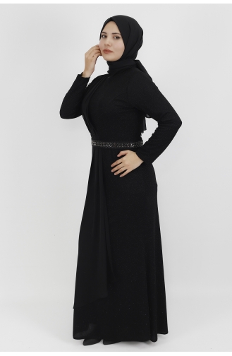 Black Hijab Evening Dress 4276-01