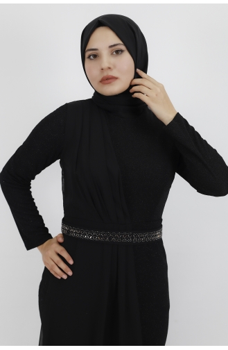 Black Hijab Evening Dress 4276-01