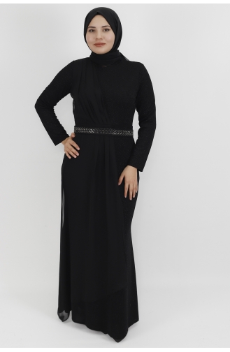 Black Hijab Evening Dress 4276-01