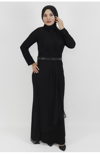 Black Hijab Evening Dress 4276-01