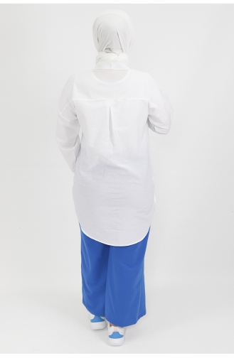 Yıldız Boncuk Detaylı Poplin Kumaş Tunik Gömlek 6991-03 Beyaz