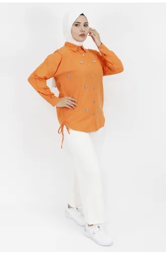 Yıldız Boncuk Detaylı Poplin Kumaş Tunik Gömlek 6991-04 Oranj