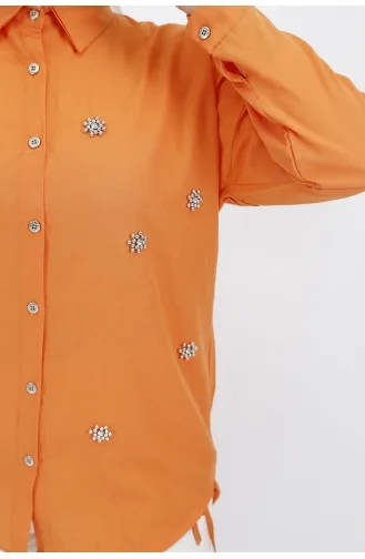 Yıldız Boncuk Detaylı Poplin Kumaş Tunik Gömlek 6991-04 Oranj