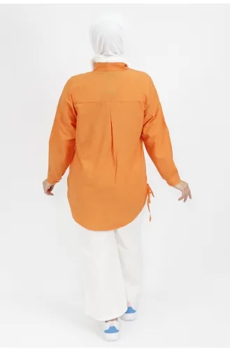 Yıldız Boncuk Detaylı Poplin Kumaş Tunik Gömlek 6991-04 Oranj