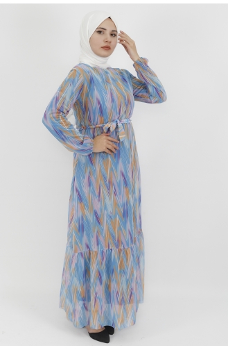 Blau Hijab Kleider 403-03
