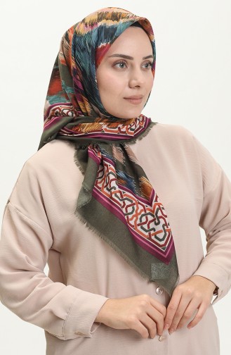 إيشارب منقوش  13217-08 أخضر عسكري برقوقي 13217-08