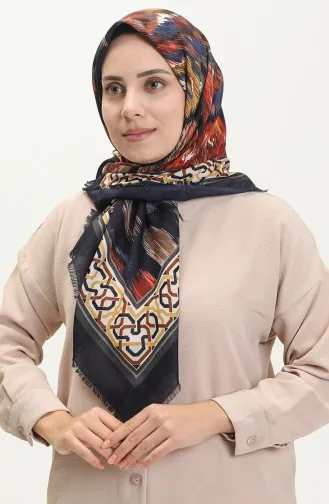 Printed Scarf 13217-15 Dark Blue Brick Red 13217-15