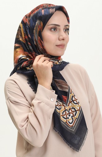 Printed Scarf 13217-15 Dark Blue Brick Red 13217-15