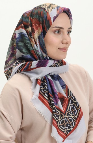 Printed Scarf 13217-19 İce Blue Brick Red 13217-19