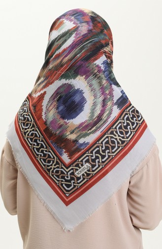 Printed Scarf 13217-19 İce Blue Brick Red 13217-19