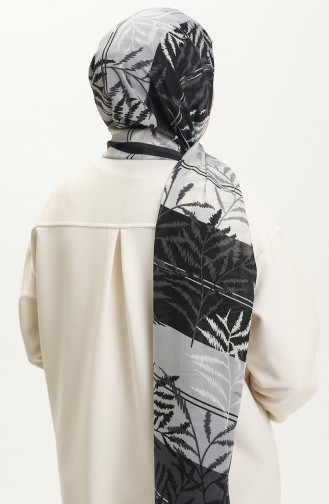 Tree Print Cotton Shawl 2007-01 Black Gray 2007-01