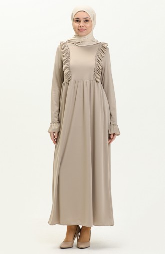 Fırfırlı Elbise 7252-08 Bej