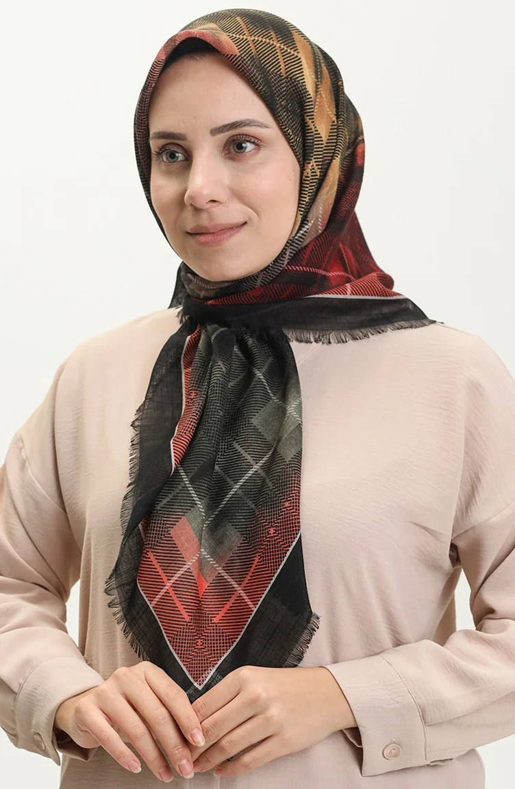 Printed Scarf 13218-11 Black Claret Red 13218-11