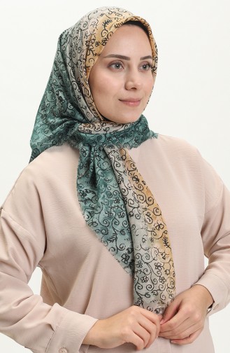 Desenli Flamlı Eşarp 13220-12 Zümrüt Yeşili