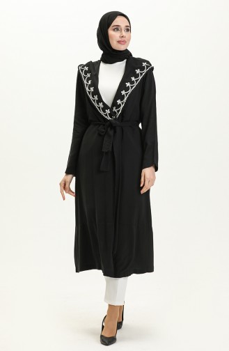 Nakışlı Şal Yaka Kap 6971-01 Siyah
