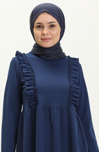 Fırfırlı Elbise 7252-09 Lacivert